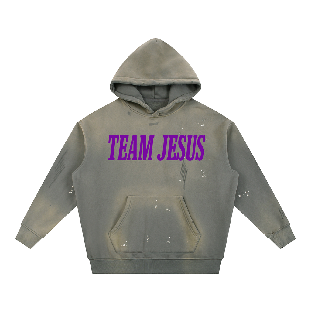 Vintage Washed Frayed Fleece Hoodie